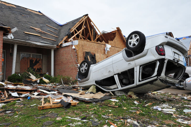 Natural disaster, house damaged by tornado